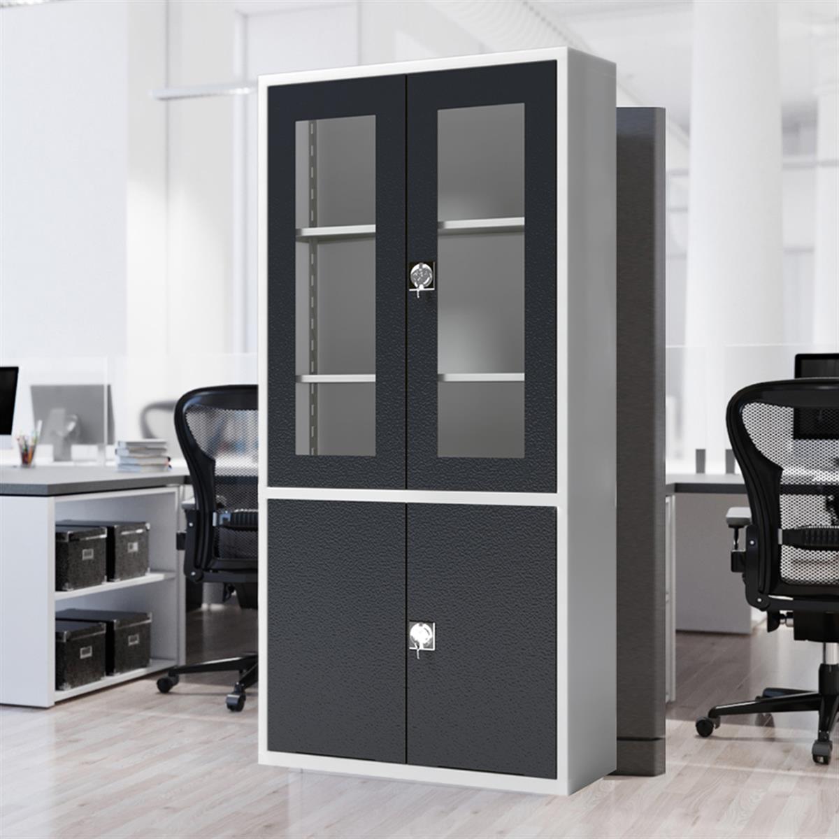 Usta Çelik Camlı Kütüphane Dolabı 195x40x92 U-ktp02 küçük görsel