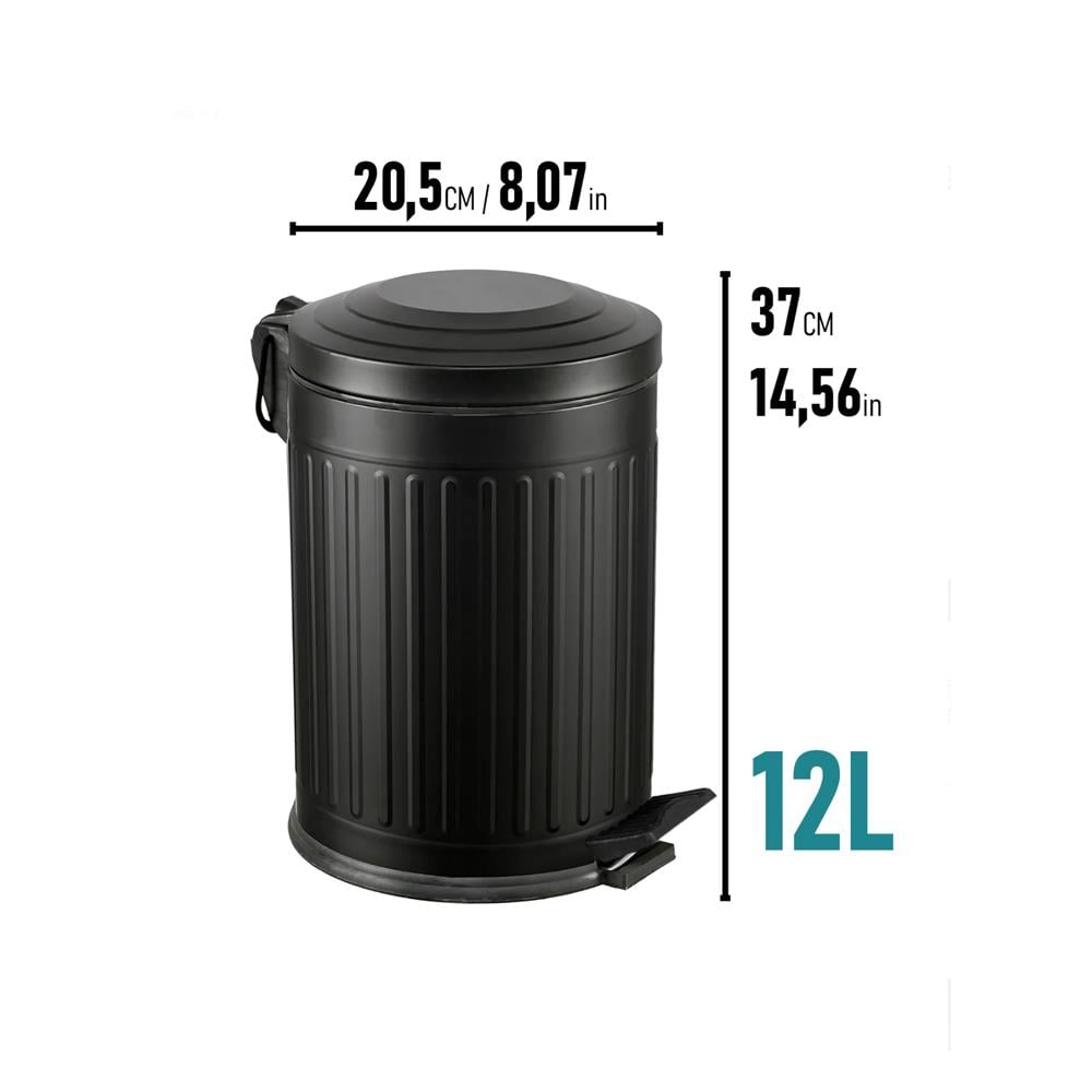Efor Vintage Pedallı Çöp Kovası Siyah 12 Lt küçük görsel