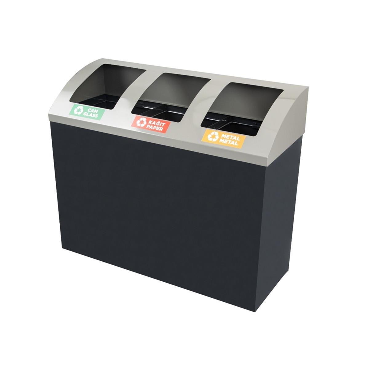 Maxiflow 3 Bölmeli Boyalı Geri Dönüşüm Atık Kovası Oval Kapak 32554 görseli