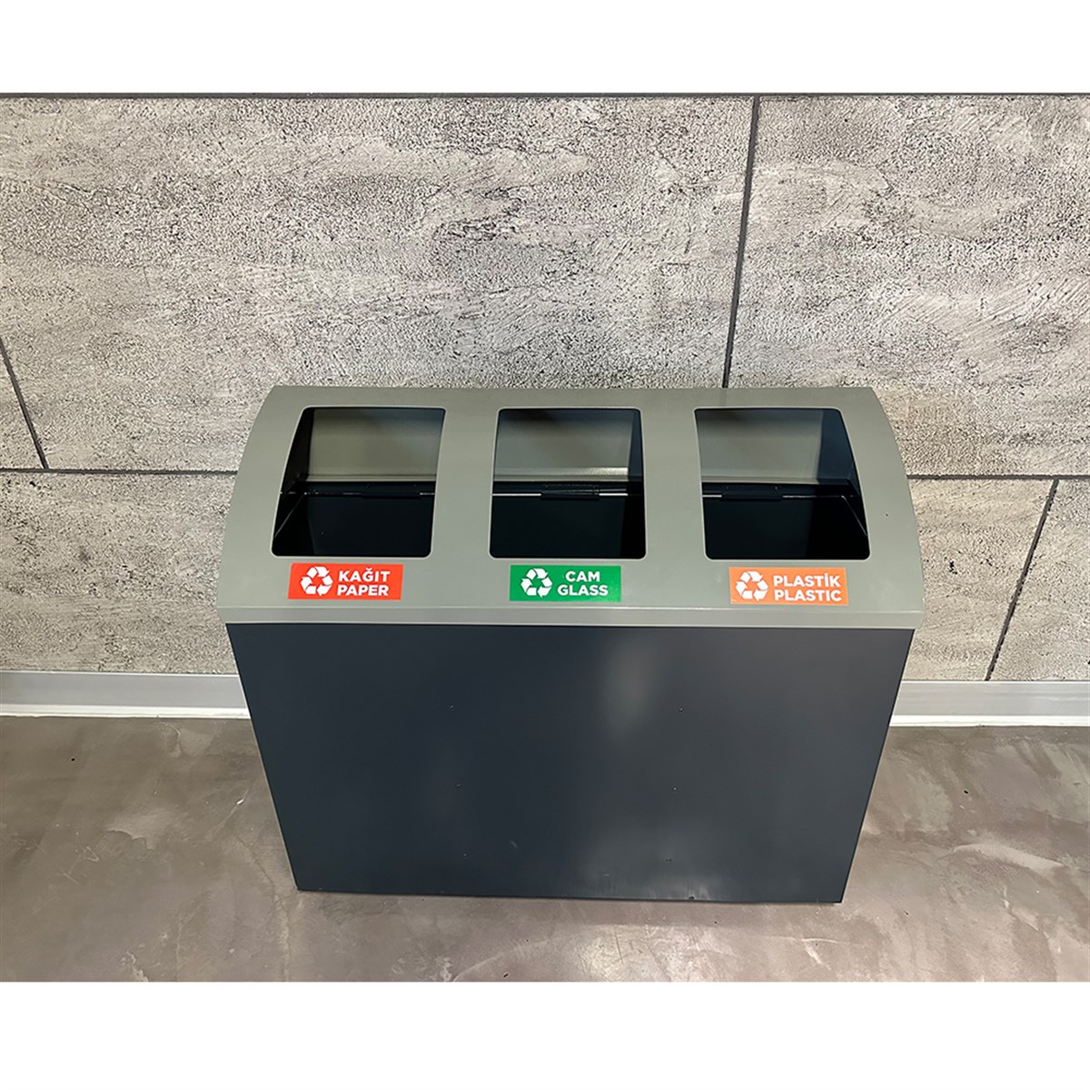 Maxiflow 3 Bölmeli Boyalı Geri Dönüşüm Atık Kovası Oval Kapak 32554 küçük görsel