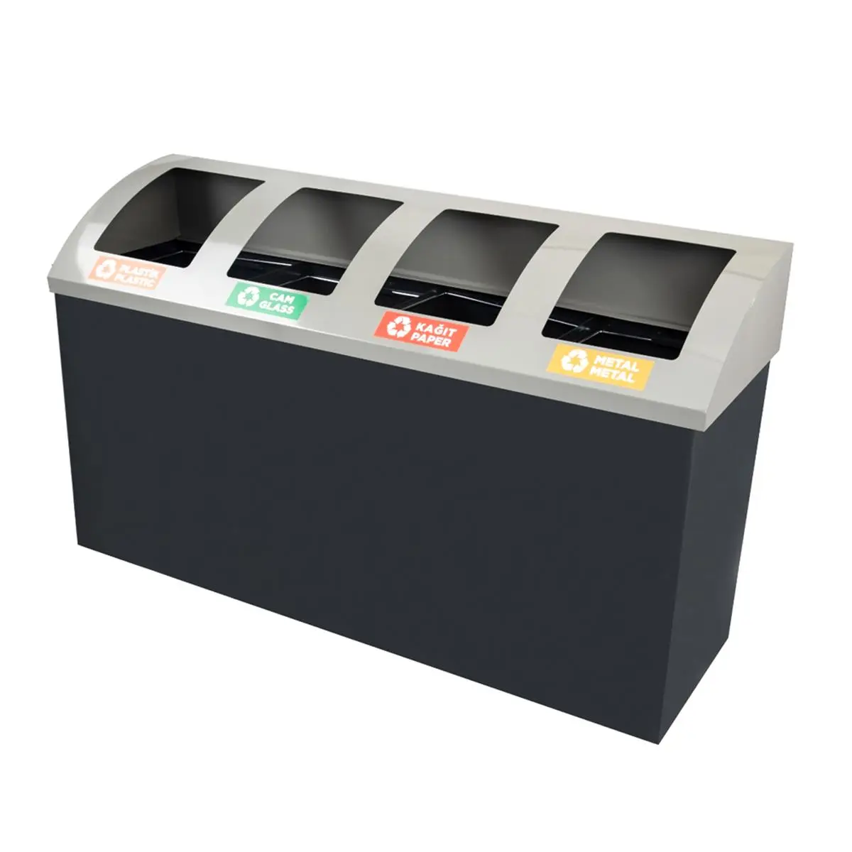 Maxiflow 4 Bölmeli Boyalı Geri Dönüşüm Atık Kovası Oval Kapak 32555 görseli