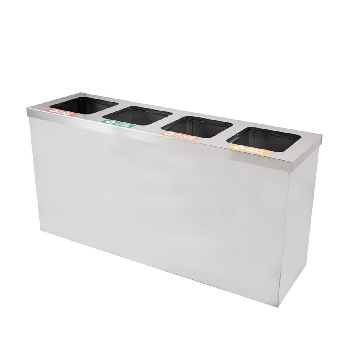 Maxiflow 4 Bölmeli Paslanmaz Geri Dönüşüm Atık Kovası Kare Kapak 32553 görseli