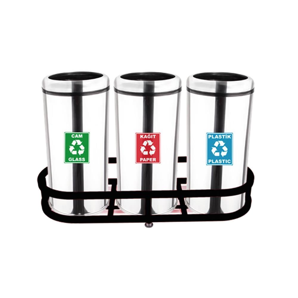 Maxiflow Geri Dönüşüm Atık Kovası Çemberli Kapak 3'Lü Ss430 18253 görseli