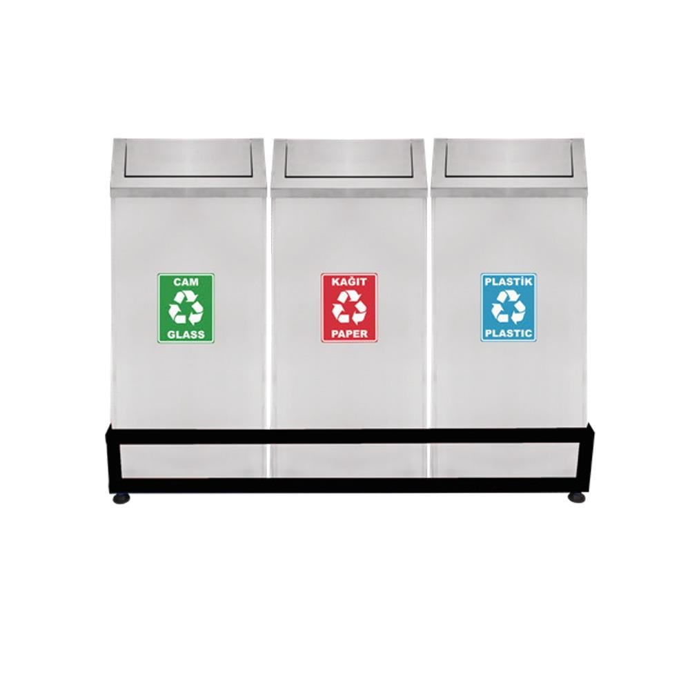 Maxiflow Geri Dünüşüm Atık Kovası Sallanır Kapak 3'Lü Ss430 18248 görseli