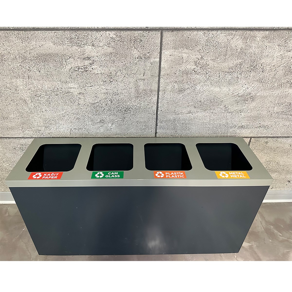 Maxiflow 4 Bölmeli Boyalı Geri Dönüşüm Atık Kovası Kare Kapak 32332 küçük görsel