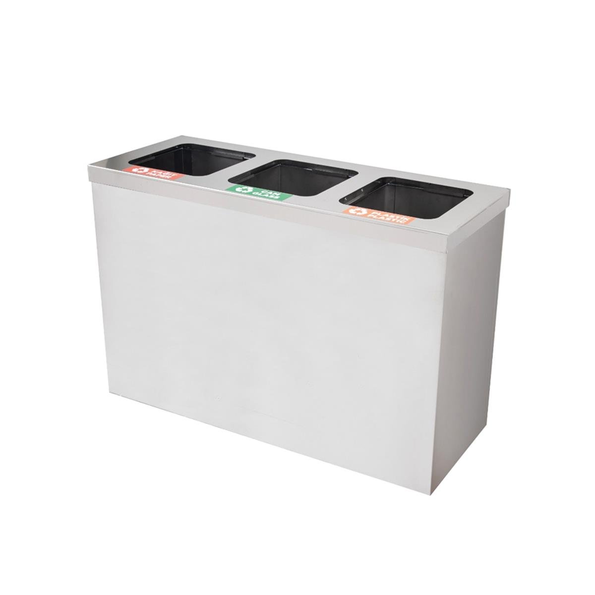 Maxiflow 3 Bölmeli Paslanmaz Geri Dönüşüm Atık Kovası Kare Kapak 32552 görseli