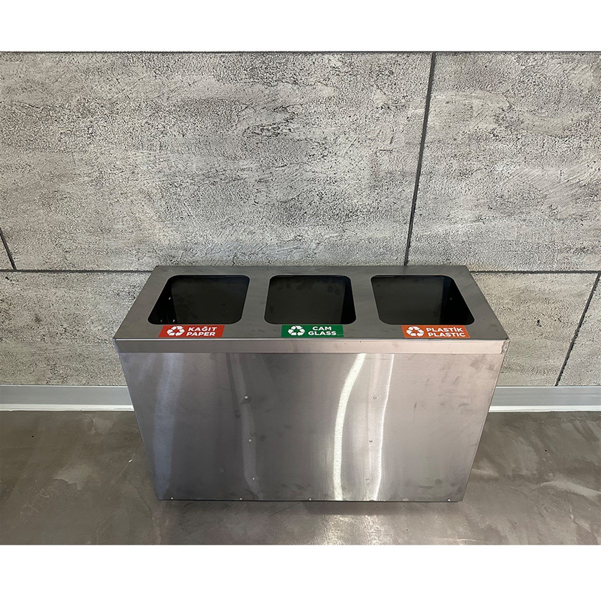 Maxiflow 3 Bölmeli Paslanmaz Geri Dönüşüm Atık Kovası Kare Kapak 32552 küçük görsel