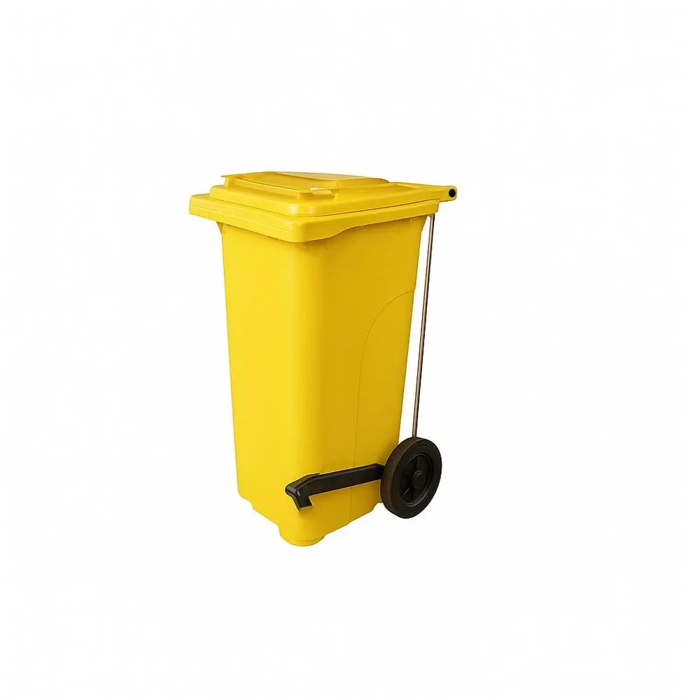 120 Lt Tekerlekli Çöp Konteyner Pedallı Sarı Ctk-3006 görseli