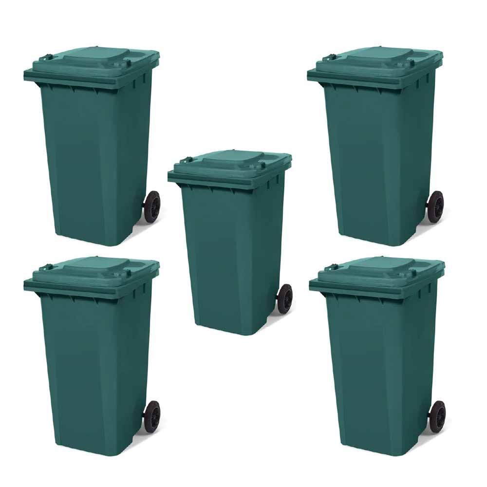 240 Lt Tekerlekli Çöp Konteyner Yeşil 5'Li Set görseli