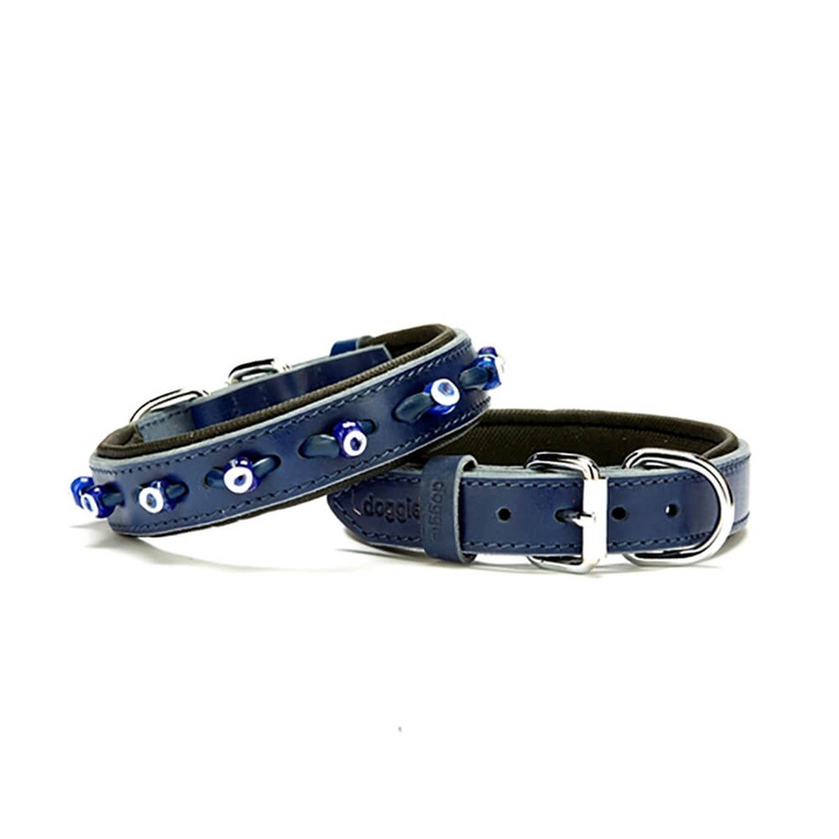 Doggie Konfor Deri Nazar Boncuklu Köpek Boyun Tasması Mavi 2,5x37-45Cm SBT2523MROYALBLUE görseli