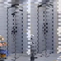 Aquanil Clase 6mm Kare Parlak Eloksal Şeffaf Cam Duşakabin 90x90cm görseli