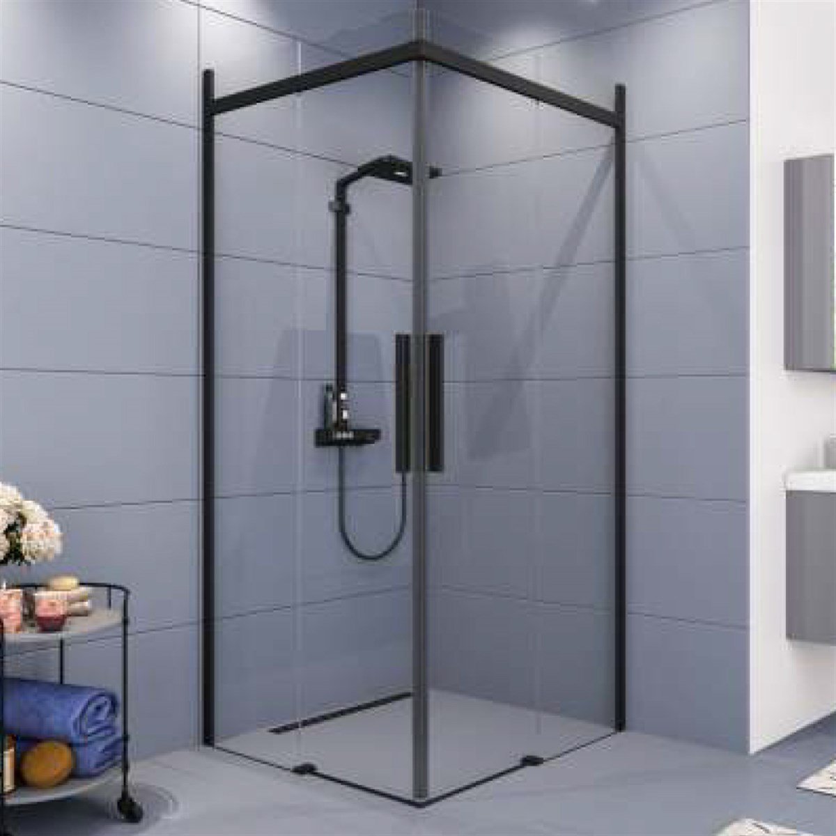 Aquanil Clase 6mm Kare Parlak Eloksal Şeffaf Cam Duşakabin 90x90cm küçük görsel