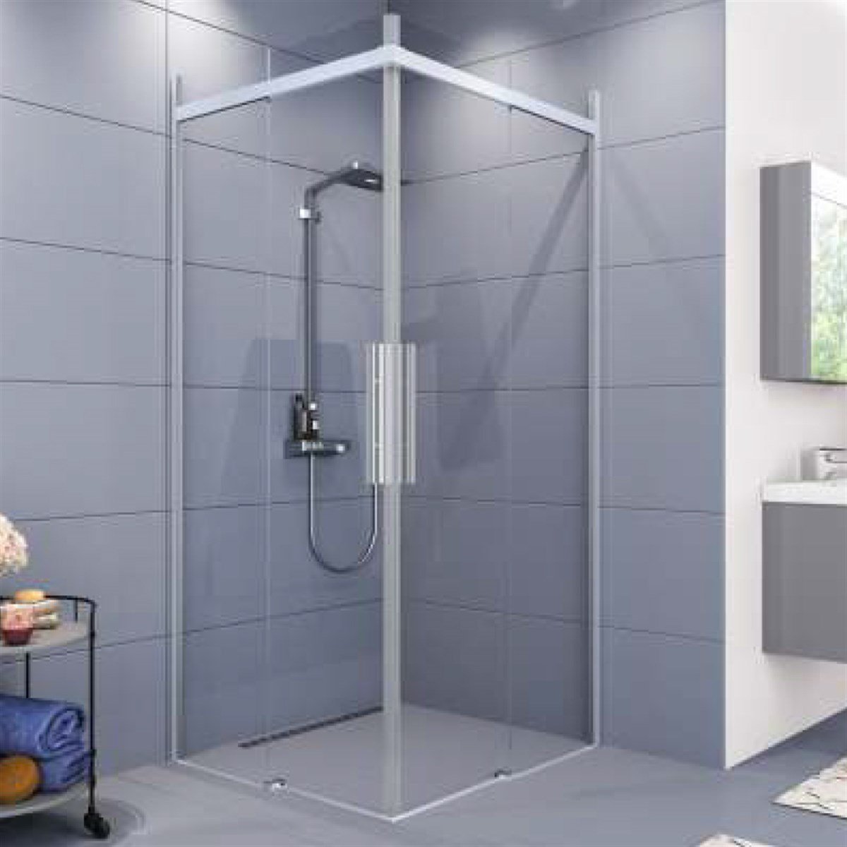 Aquanil Clase 6mm Kare Parlak Eloksal Şeffaf Cam Duşakabin 90x90cm küçük görsel