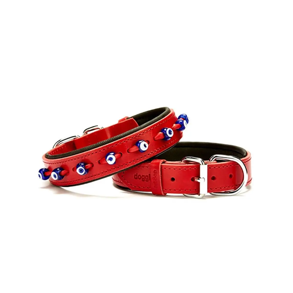 Doggie Konfor Deri Nazar Boncuklu Köpek Boyun Tasması Kırmızı 2,5x37-45Cm SBT2523MRED görseli