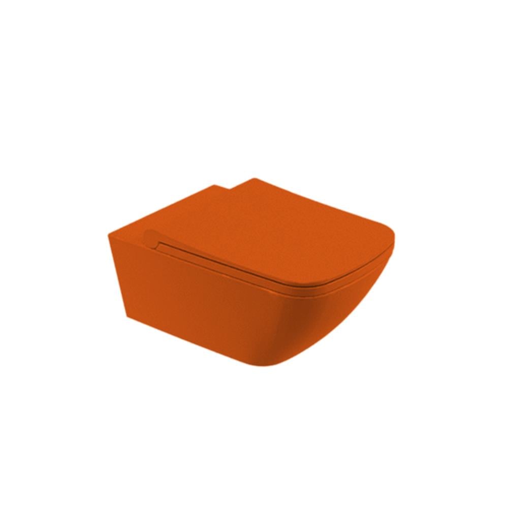 Newarc Life Rimless Asma Klozet Parlak Turuncu 5826O + Life Duroplast Turuncu Kapak 7600O görseli