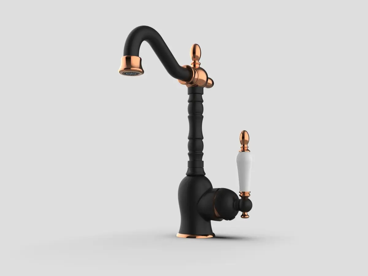 GPD Retro Tek Gövde Lavabo Bataryası siyah-rose Gold Mtl180-s-r küçük görsel