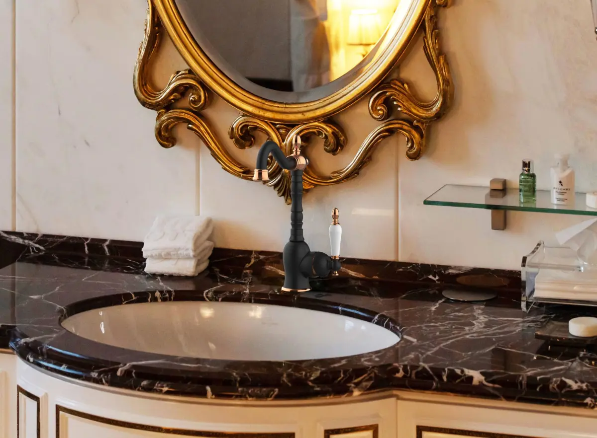 GPD Retro Tek Gövde Lavabo Bataryası siyah-rose Gold Mtl180-s-r küçük görsel