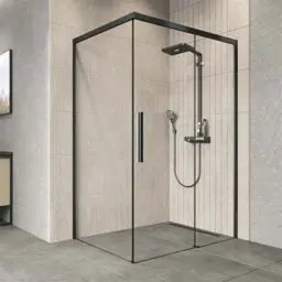 Aquanil Gama 6mm Dikdörtgen Siyah Eloksal Şeffaf Cam Duşakabin 80x120cm görseli