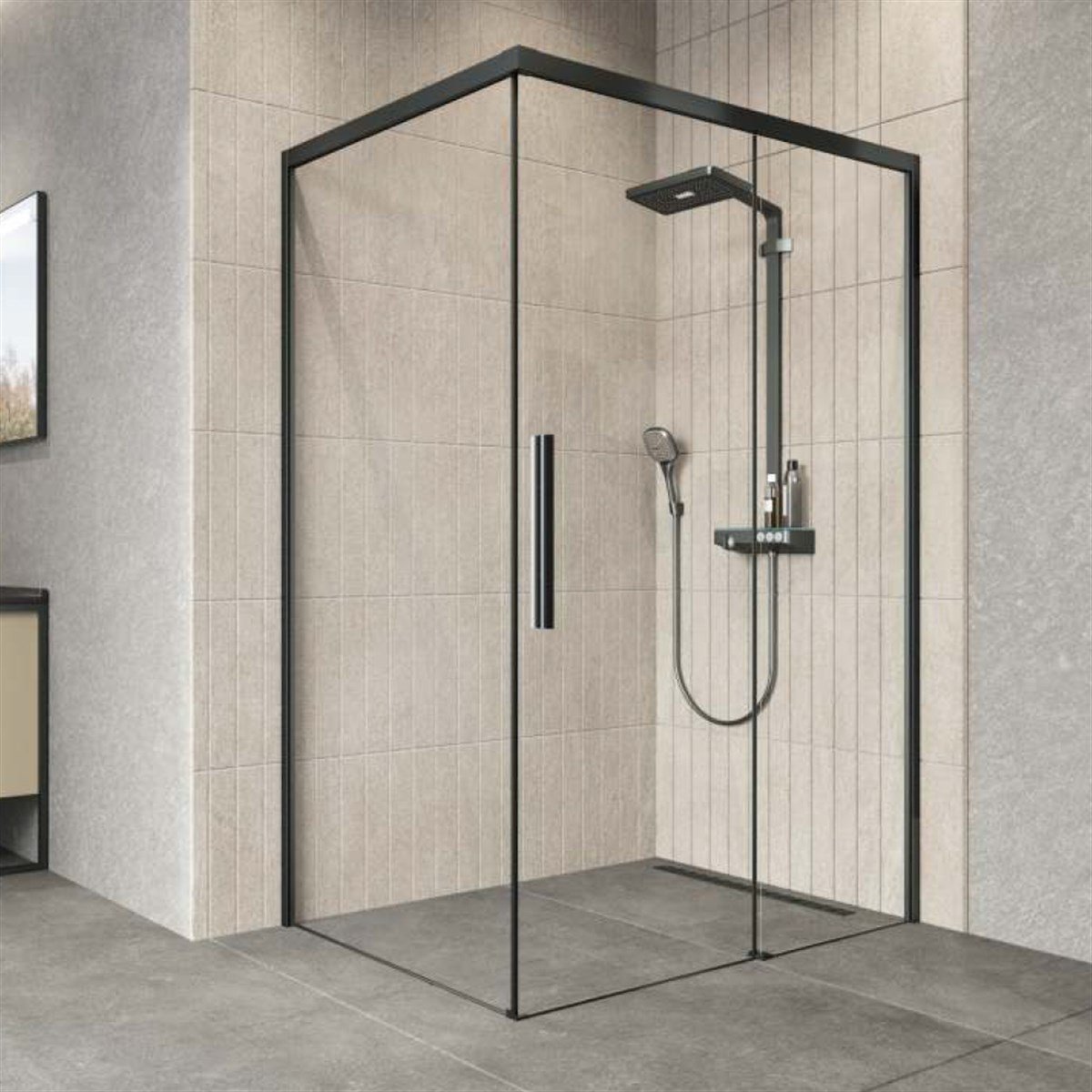 Aquanil Gama 6mm Dikdörtgen Siyah Eloksal Şeffaf Cam Duşakabin 80x120cm küçük görsel