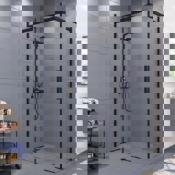 Aquanil Gama 6mm Dikdörtgen Siyah Eloksal Şeffaf Cam Duşakabin 80x120cm küçük görsel