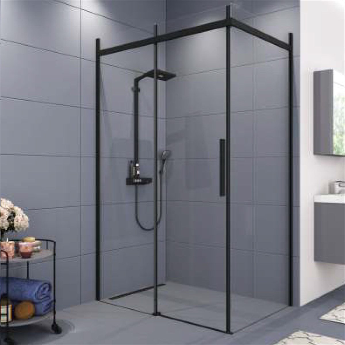 Aquanil Gama 6mm Dikdörtgen Siyah Eloksal Şeffaf Cam Duşakabin 80x120cm küçük görsel