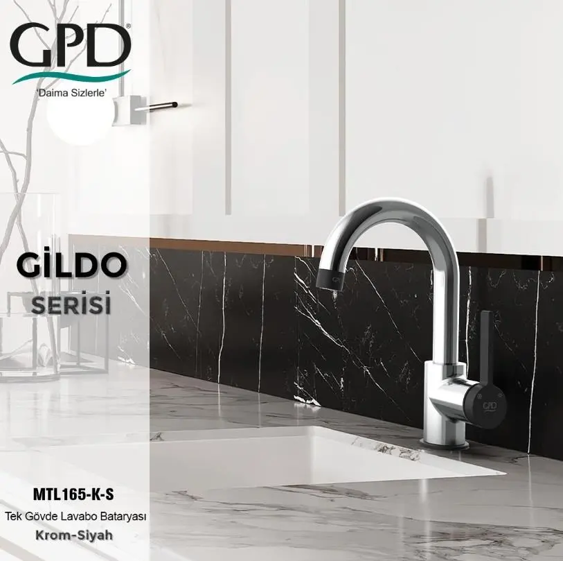 GPD Gildo Tek Gövde Lavabo Bataryası Krom-siyah Mtl165-k-s küçük görsel