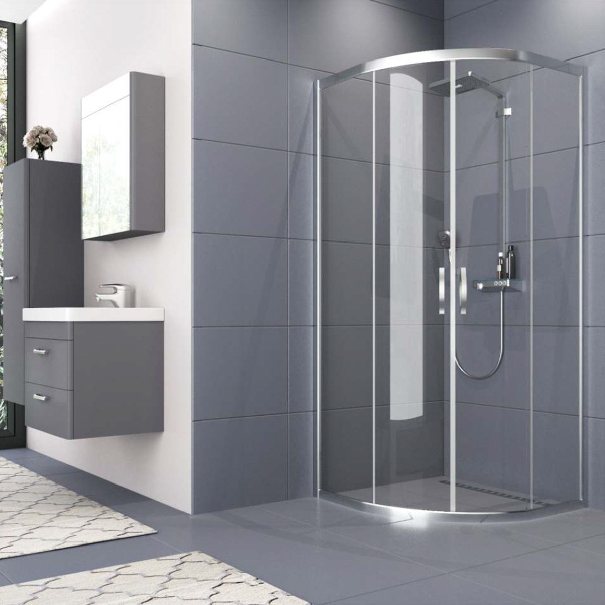 Aquanil Sueno 5mm Oval Şeffaf Cam Duşakabin 110x110cm küçük görsel