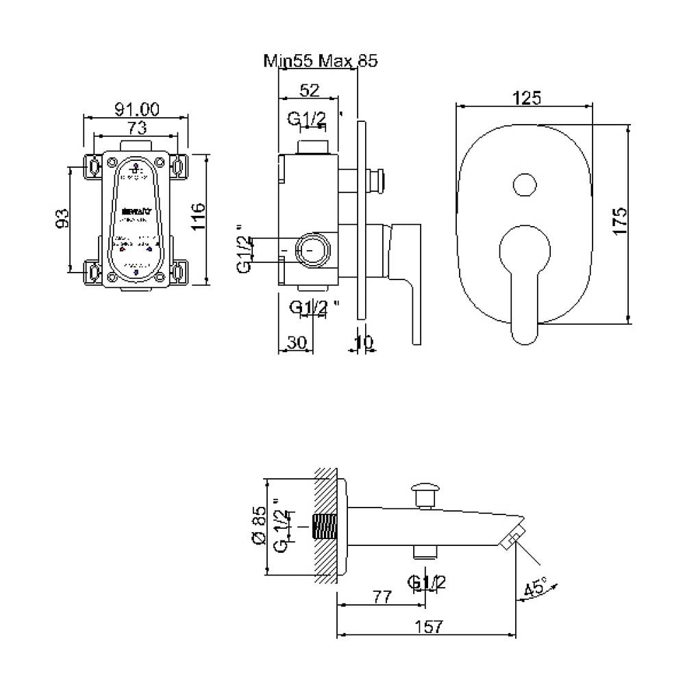 Newarc Domino Ankastre Banyo Bataryası Seti Valfli Gagalı Siyah 971131Sb küçük görsel