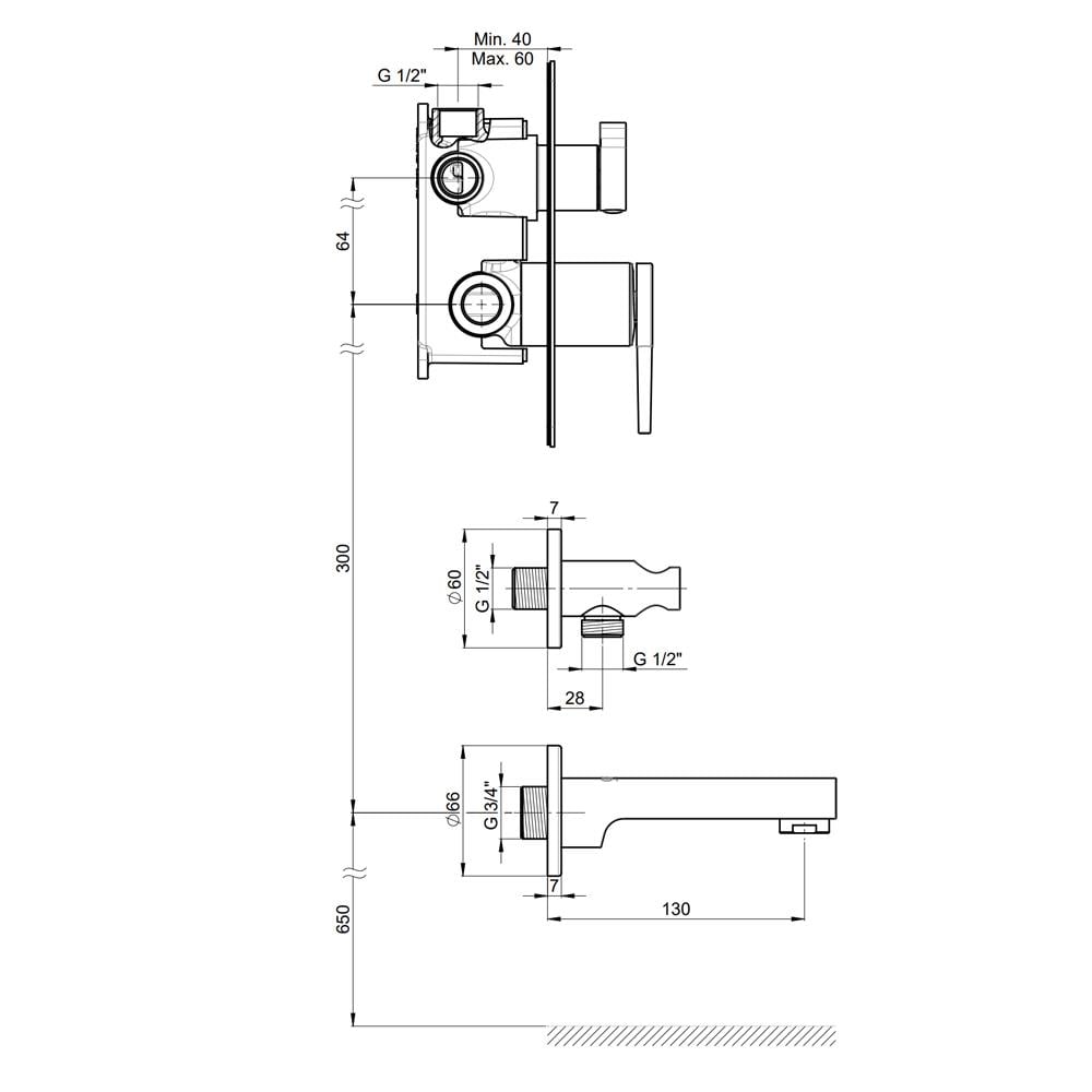 Gpd Aduro Ankastre Banyo Bataryası (3 Yollu Yönlendirici Ve Duş Çıkışı İle) Siyah Mca196-S küçük görsel