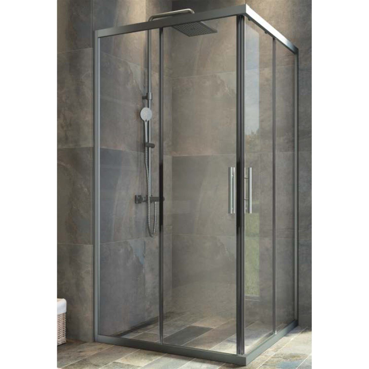 Aquanil Sparta 6mm Kare Siyah Eloksal Şeffaf Cam Duşakabin 70x70cm küçük görsel