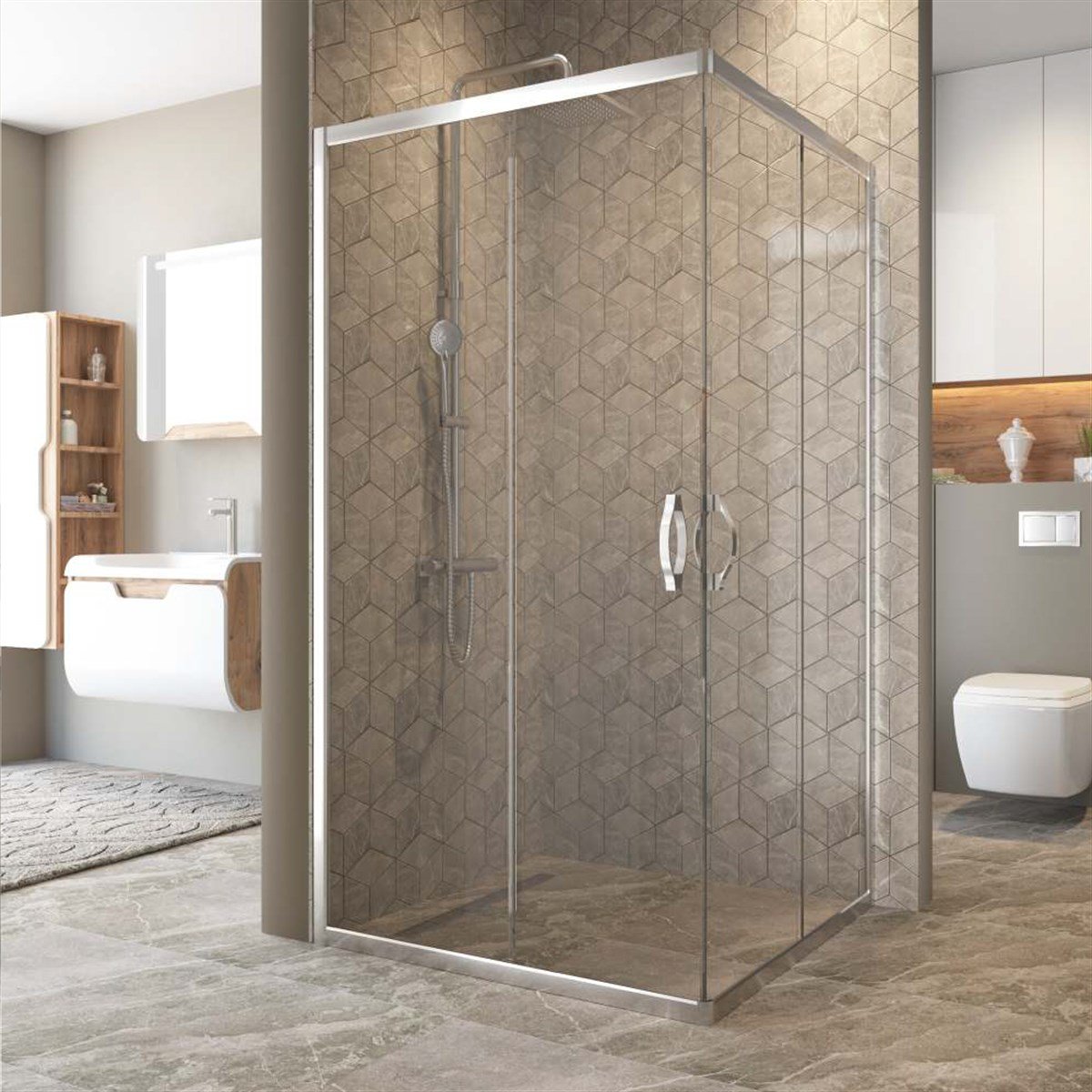 Aquanil Berussa 5mm Kare Şeffaf Cam Duşakabin 70x70cm küçük görsel