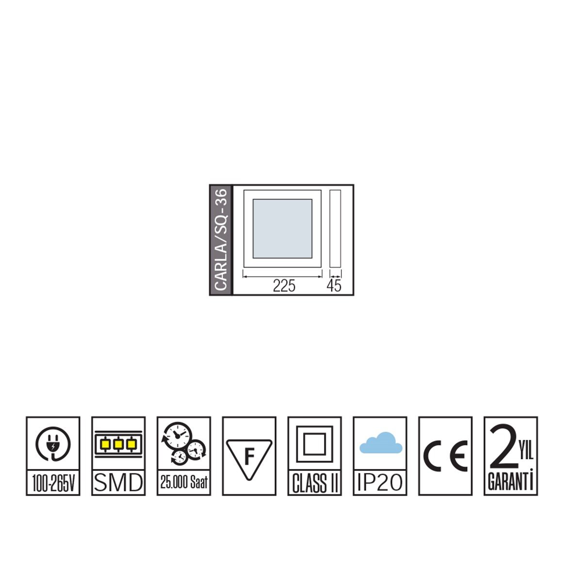 Horoz Carla Sq 36w Led Armatür 7000k Beyaz Işık küçük görsel