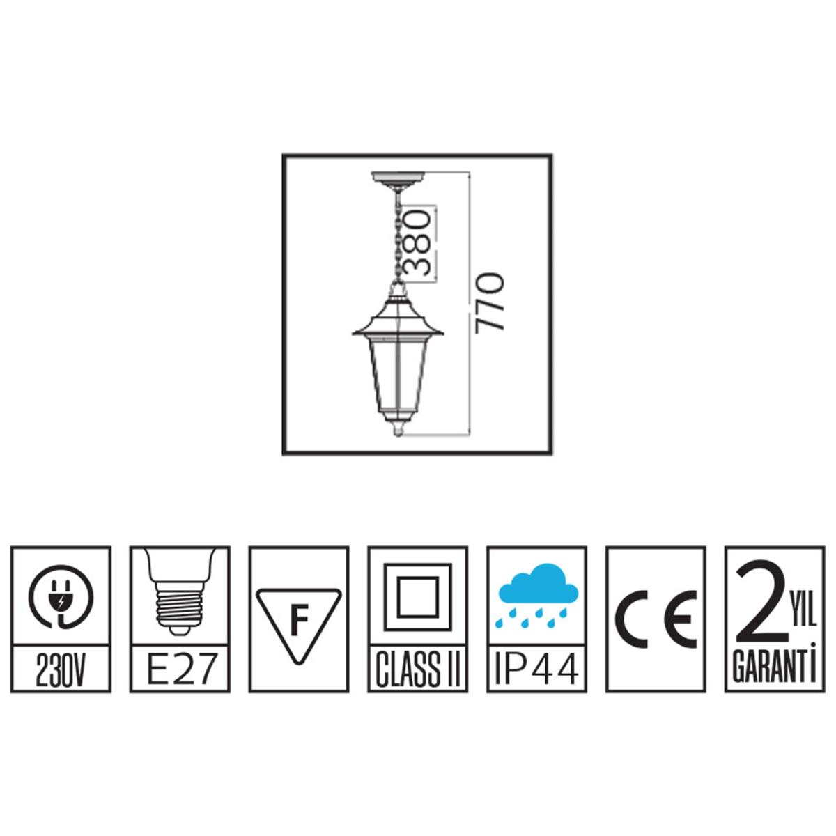 Horoz Begonya-3 Sarkıt Bahçe Aydınlatma Armatürü Siyah E27 Duylu küçük görsel