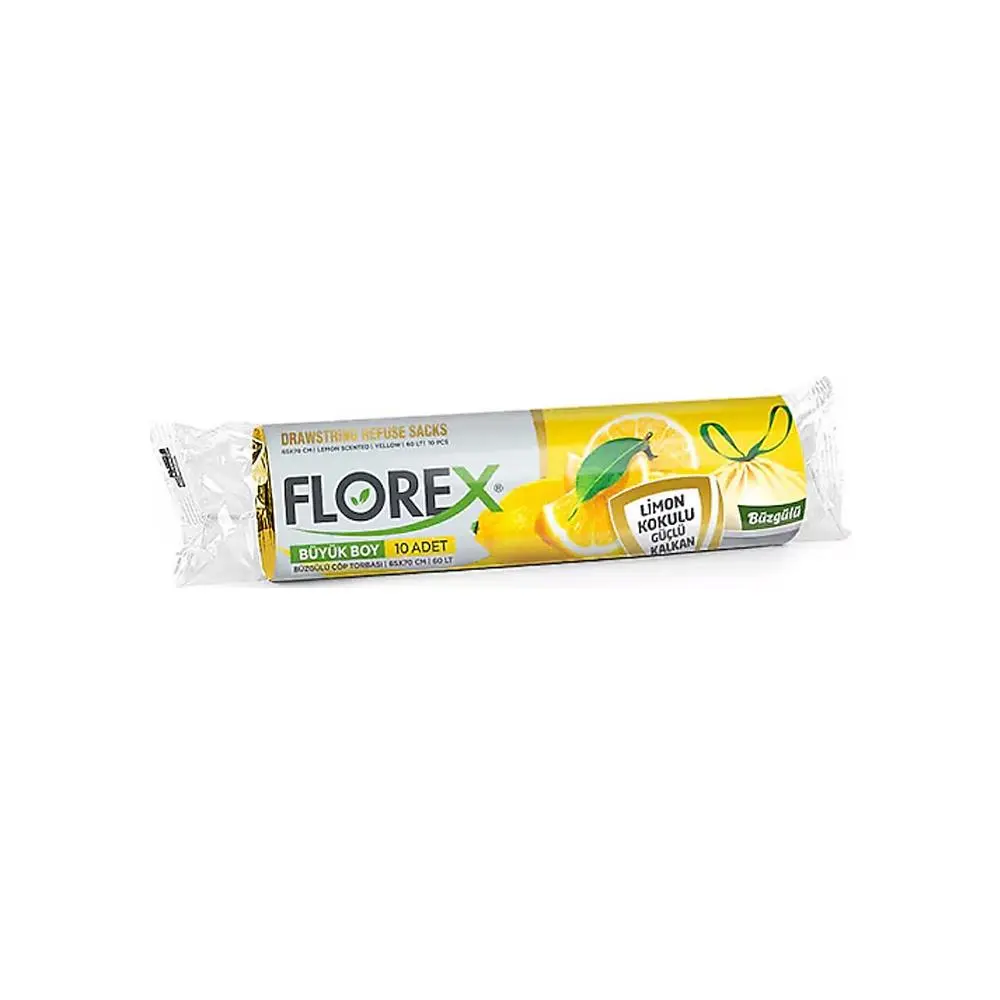 Florex 501 Limon Kokulu Büzgülü Büyük Boy Çöp Poşeti 65X70Cm 10'Lu görseli