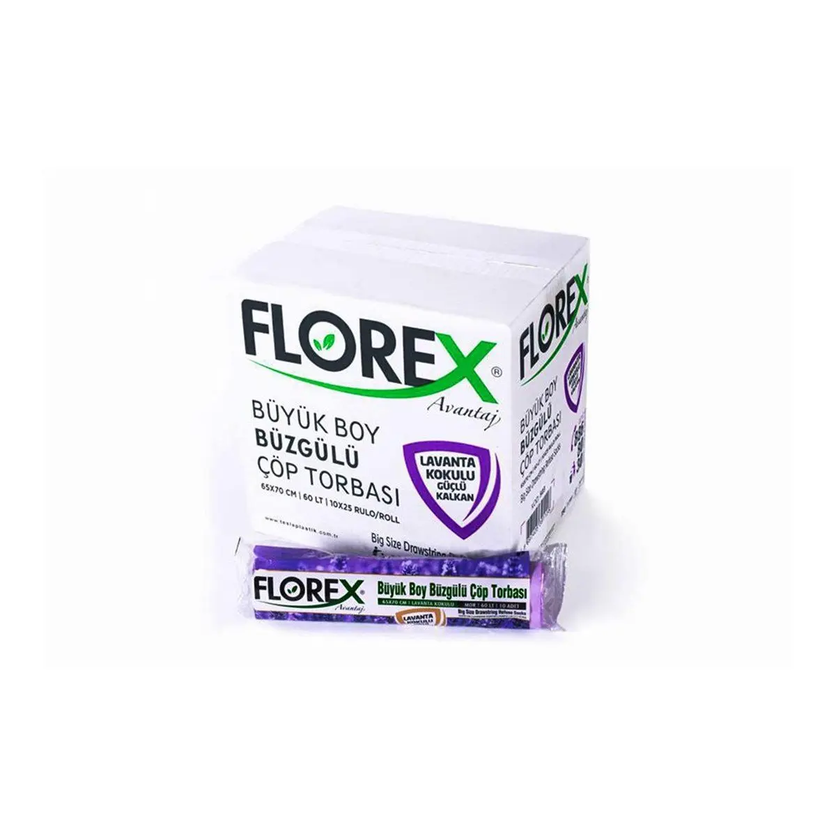 Florex 503 Lavanta Kokulu Büzgülü Büyük Boy Çöp Poşeti 65X70Cm 25 Rulo (1 Rulo 10 Adet) görseli