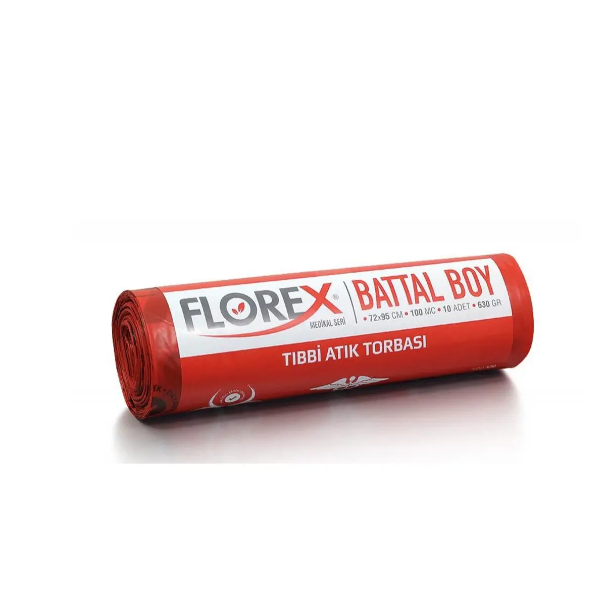 Florex 530 Tıbbi Atık Baskılı Battal Kırmızı Çöp Poşeti 72X95Cm 10 Rulo (1 Rulo 10 Adet) görseli