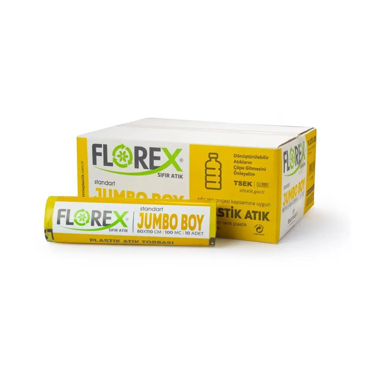 Florex 830 Plastik Atık Baskılı Jumbo Sarı Çöp Poşeti 80X110Cm 10 Rulo (1 Rulo 10 Adet) görseli