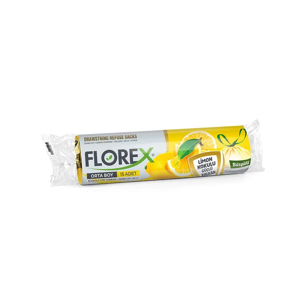 Florex 401 Limon Kokulu Büzgülü Orta Boy Çöp Poşeti 55X60Cm 10'Lu görseli