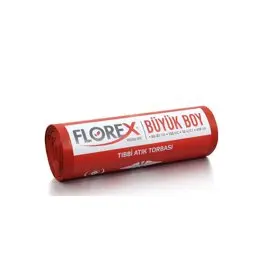 Florex 531 Tıbbi Atık Baskılı Büyük Kırmızı Çöp Poşeti 60X85Cm 10 Rulo (1 Rulo 10 Adet) küçük görsel