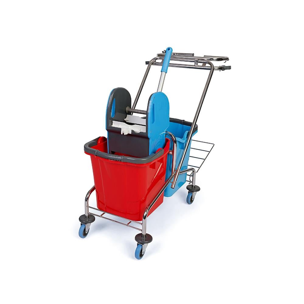 Üçtem Ck760 Çöp Toplayıcı Krom Çift Kovalı Temizlik Arabası Seti görseli