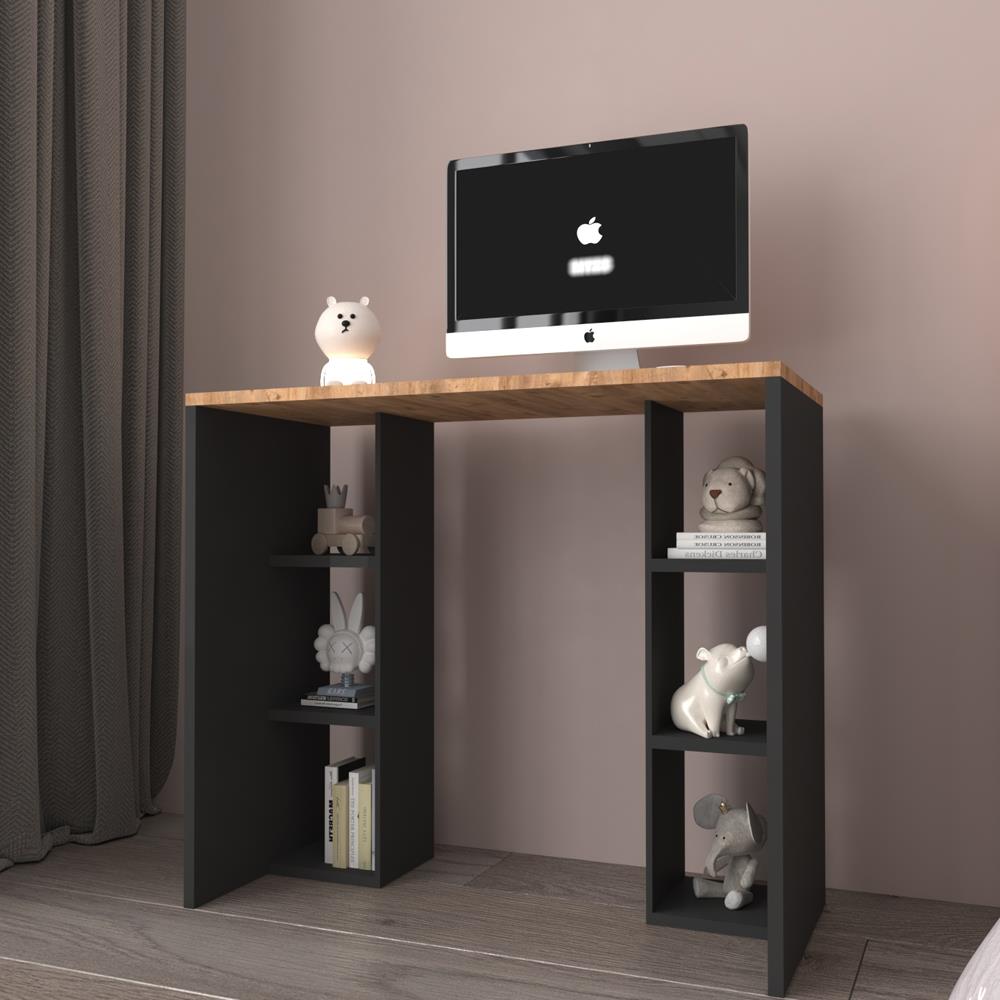 Bgr Çift Raflı Çalışma Masası Antrasit-Çam küçük görsel