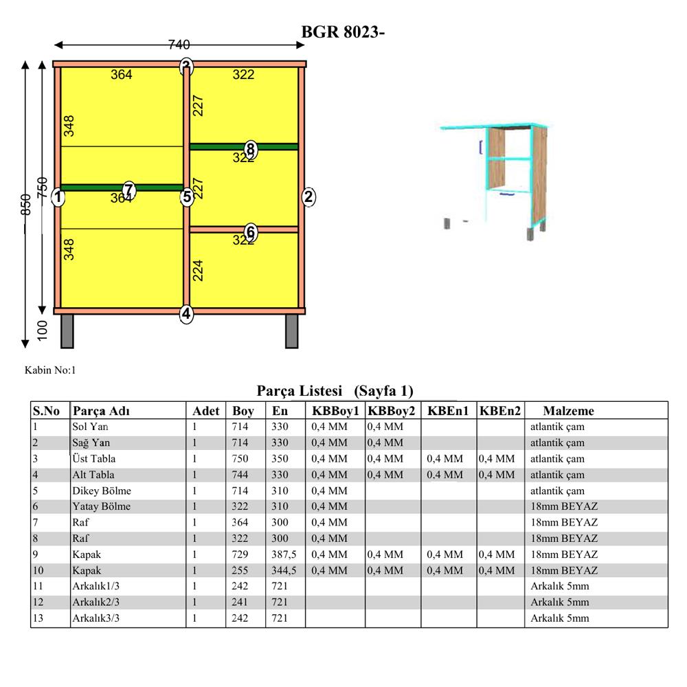 Bgr 8023 Lüks Raflı Düşer Kapak Çok Amaçlı Mutfak Dolabı küçük görsel