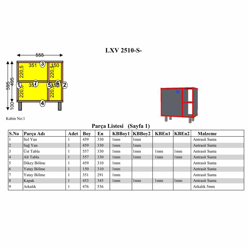 Bgr Komodin Antrasit 2510-A küçük görsel