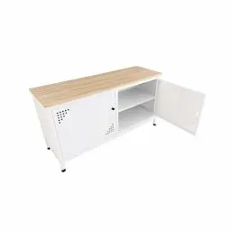 Usta Çelik Tv Sehpası Ahşap Tasarım Beyaz 120X40X70 Cm küçük görsel