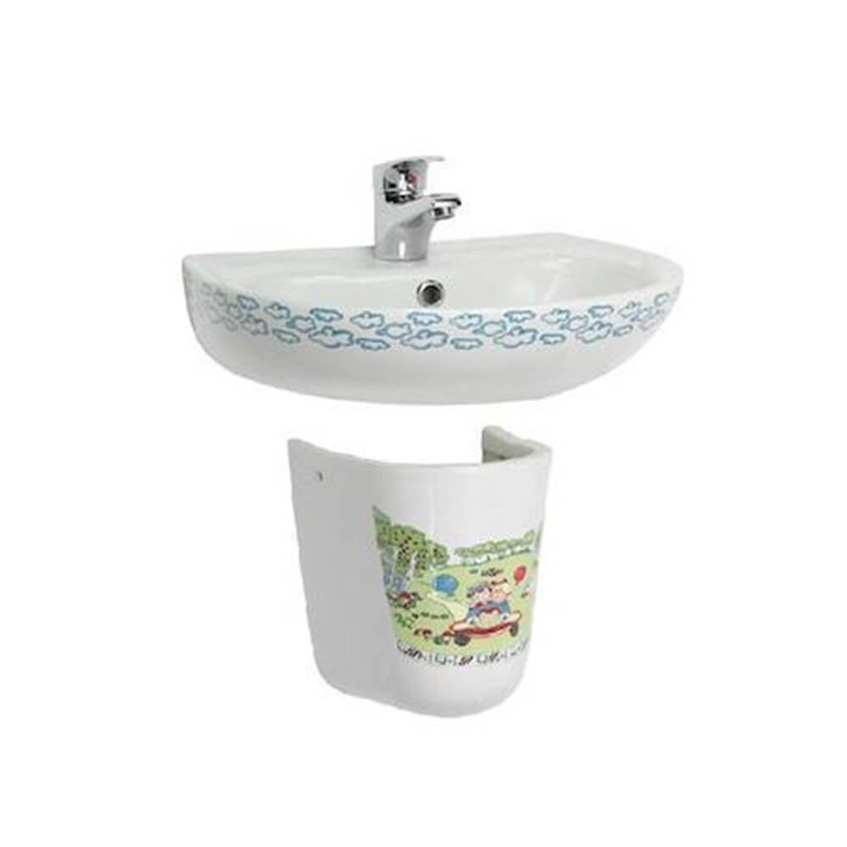 Turkuaz Yumurcak Lavabo 35X45 Cm + Yarım Ayak 003100-U61 + 016800-61 görseli