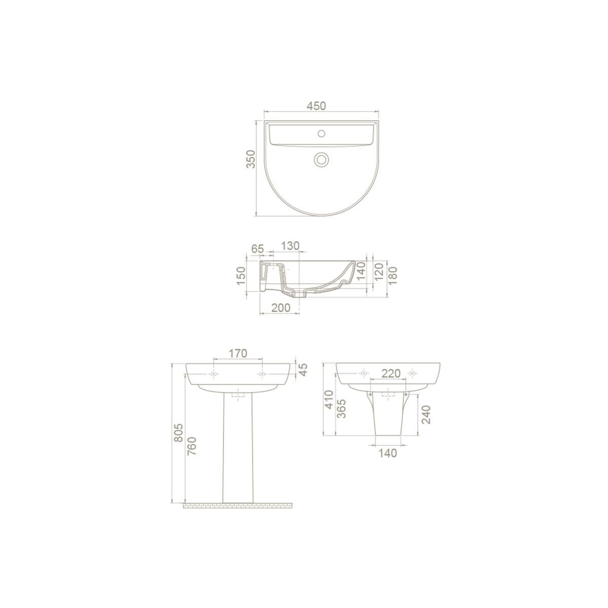 Turkuaz Yumurcak Lavabo 35X45 Cm + Yarım Ayak 003100-U61 + 016800-61 küçük görsel