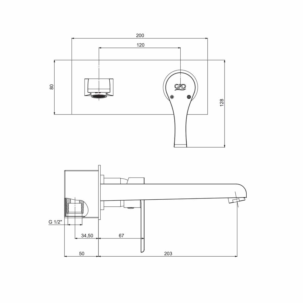 Gpd Atros Duvardan Ankastre Lavabo Bataryası Siyah Mda65-S küçük görsel