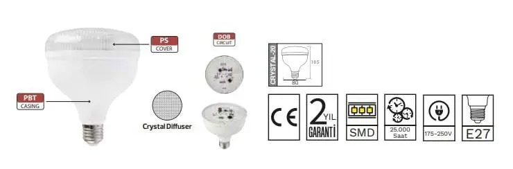 Horoz Crystal 20W Led Torch Ampul E27 6500K Beyaz küçük görsel