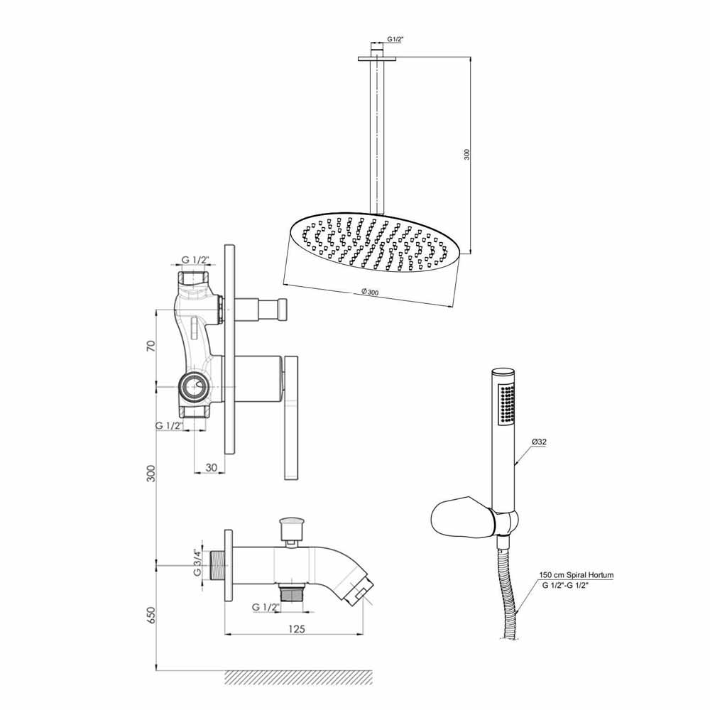 Gpd Pedra Tam Ankastre Duş Seti Siyah küçük görsel