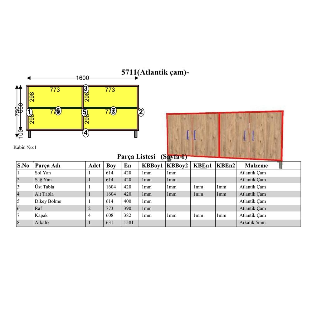 Bgr 4 Kapaklı Konsol Çam küçük görsel